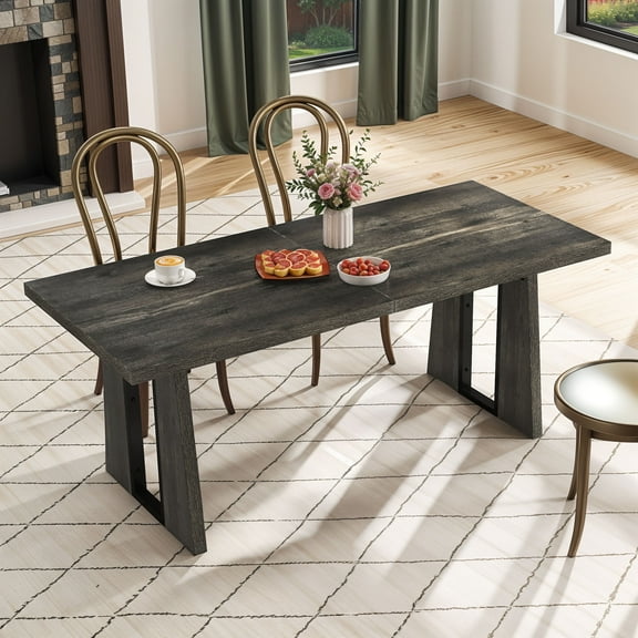 Dextrus 70" Wood Dining Table for 6-8 Person, Farmhouse Rectangle Dining Table withHeavy Duty Leg, Kitchen Table for Gathering, Kitchen, Dining Living Room, Gray