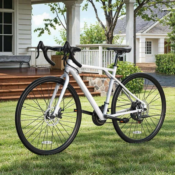 Dextrus 700C Road Bike, 21 Speed Commuter Bicycle for Men Women, Light Aluminum Racing Bike with Disc Brake, White