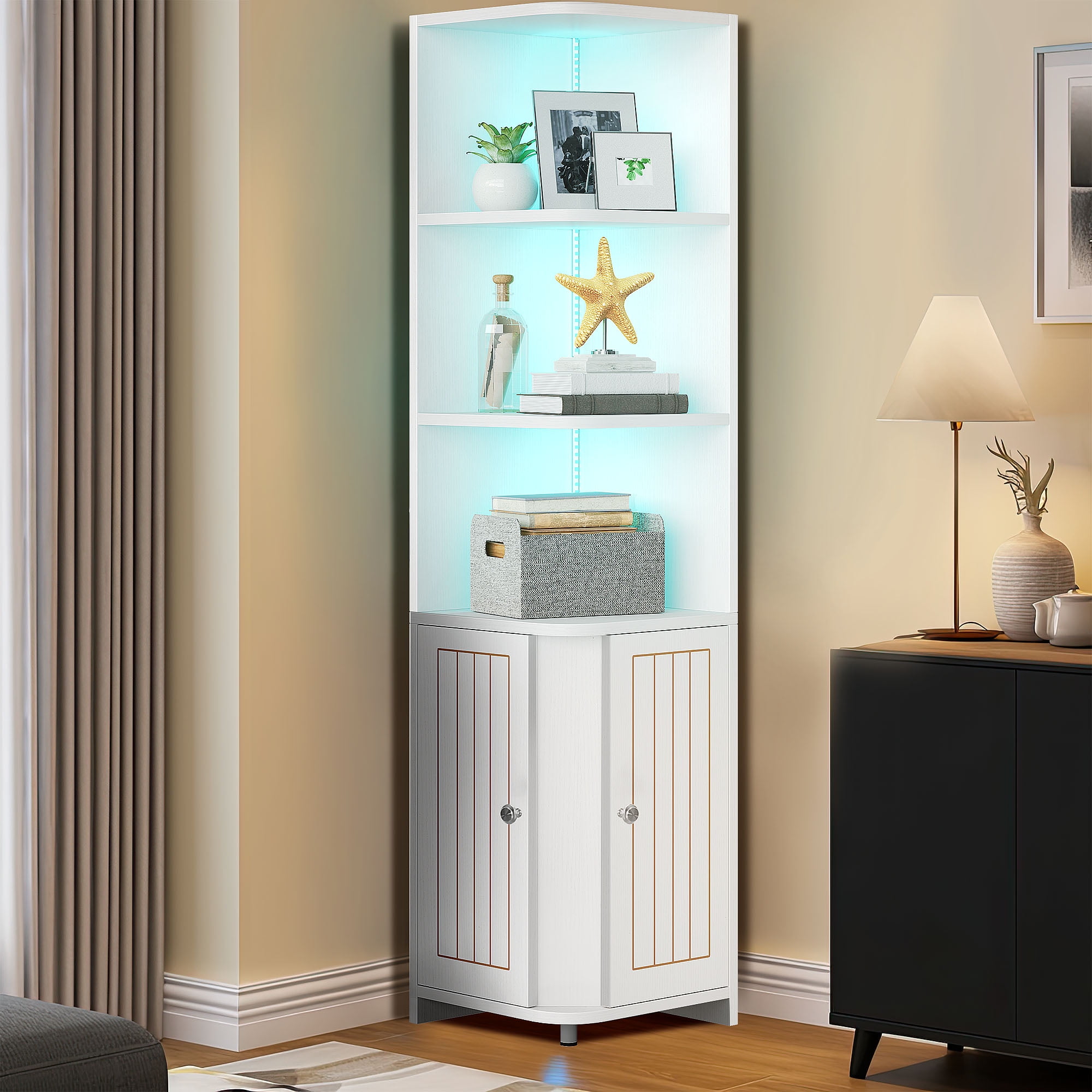 LDTTCUK Corner Cabinet, 7-Tier Corner Shelf with Drawer, 72 Tall Corner  Bookshelf Corner Display Storage Cabinet for Living Room, Bedroom, Office
