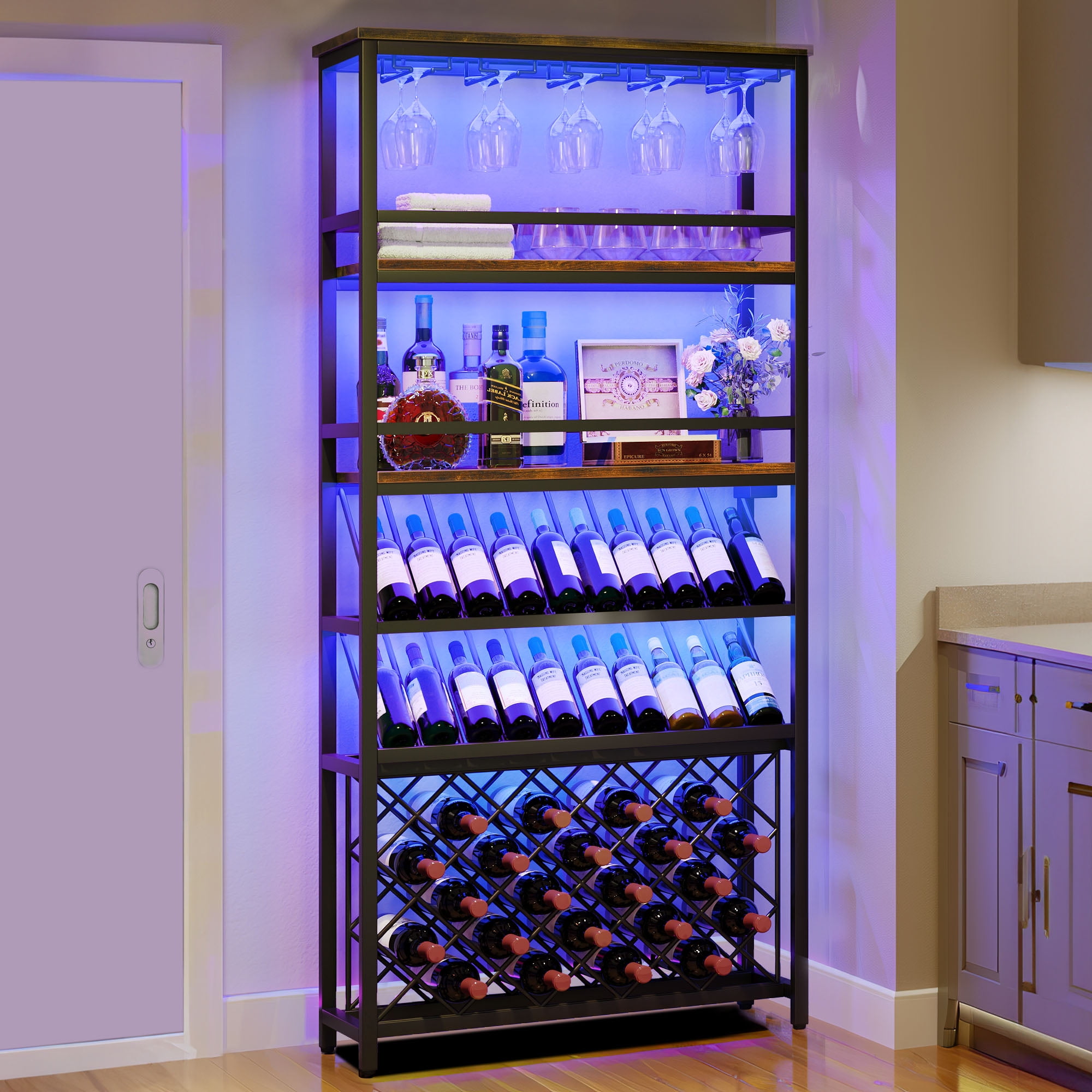 Dextrus 71" Tall Wine Rack with LED Light, 5Tier Wine with 42