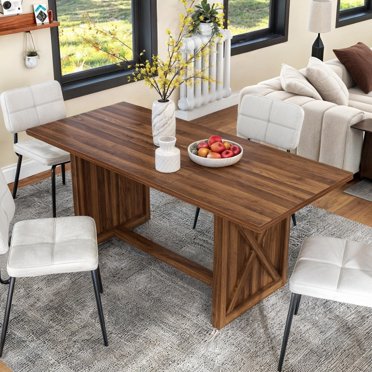 Dextrus 71 inch Solid Wood Farmhouse Dining Table, Modern Rustic Oak ...