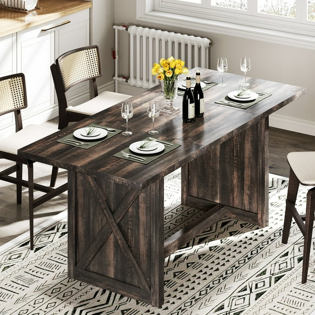 Dextrus 71 inch Modern Farmhouse Dining Table for 6 to 8, Rectangular ...