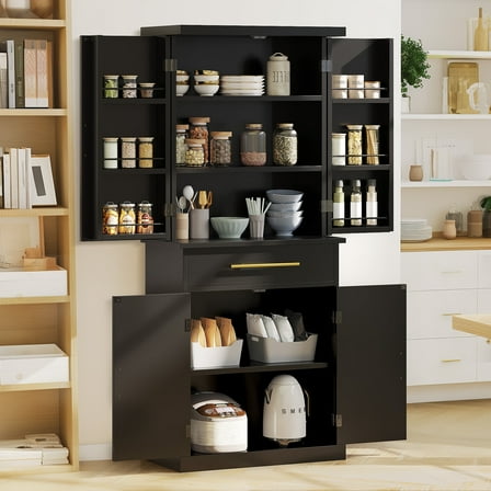 Dextrus 72.4"H Kitchen Pantry Cabinet, Pantry Storage Cabinet with Drawer and Shelves, Black
