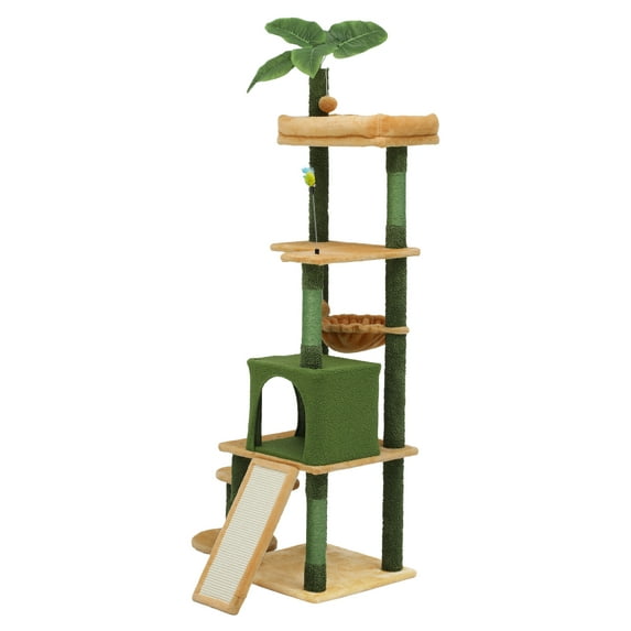 Dextrus 72.8" Tall Cat Tree Tower for Indoor Cats, Large Cat Climbing Condo with Self-Grooming Brush, Perch, Basket, Sisal Scratching Posts, and Toy Balls,Green
