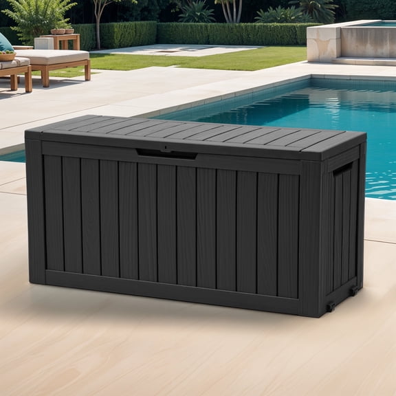 Dextrus 72 Gallon Outdoor Resin Deck Box,Waterproof&Lockable Storage Box w/Wheels , Black