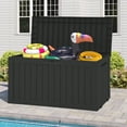 thumbnail image 1 of Dextrus 72 Gallon Weatherproof Resin Deck Box with Wheels, Mobile Lockable Outdoor Storage Bin, Durable Patio Organizer for Cushions, Garden Tools and Sports Equipment, Black, 1 of 10