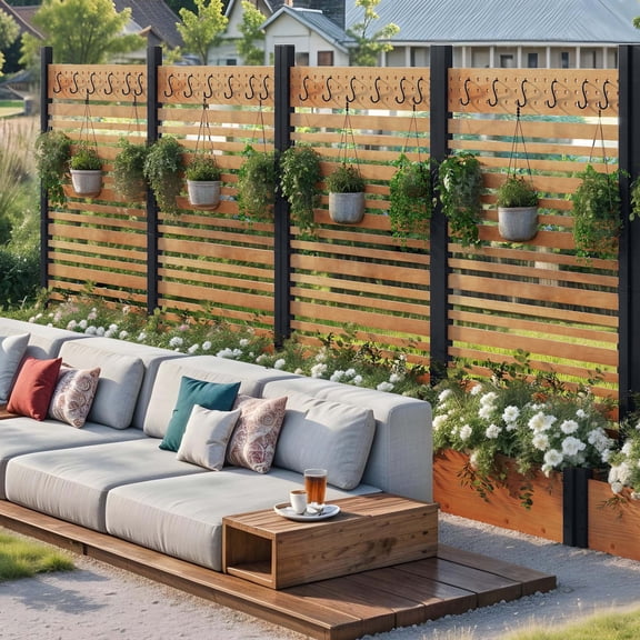 Dextrus 72"H x 42"W Outdoor Privacy Screen with Planter Box, Wood Fence Panel for Backyard, Brown