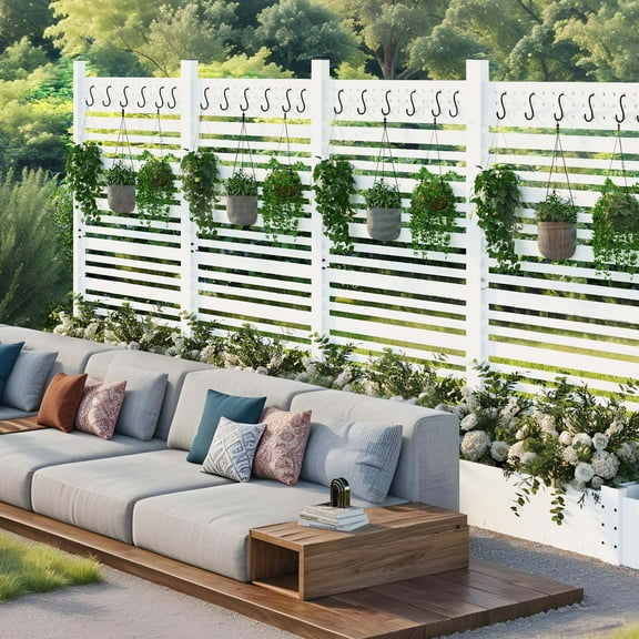 Dextrus 72"H x 42"W Outdoor Privacy Screen with Planter Box, Wood Fence Panel for Backyard, White