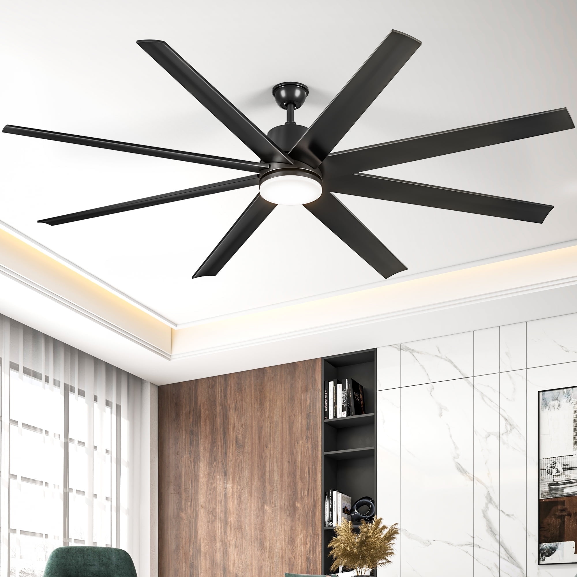 Dextrus 72-Inch 8-Blade Modern Ceiling Fan with Light, 6-Speed Quiet DC Motor, Dimmable 3-Color LED, Memory Function, App & Remote Control for Indoor and Outdoor Spaces
