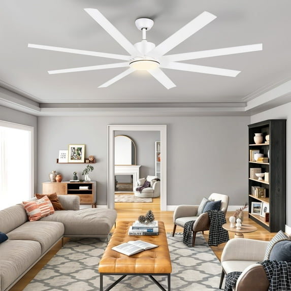 Dextrus 72 Inch Modern Ceiling Fans with Lights and Remote Control for Indoor, 8 Aluminum Blades with 6 Speed Ceiling Fans - White