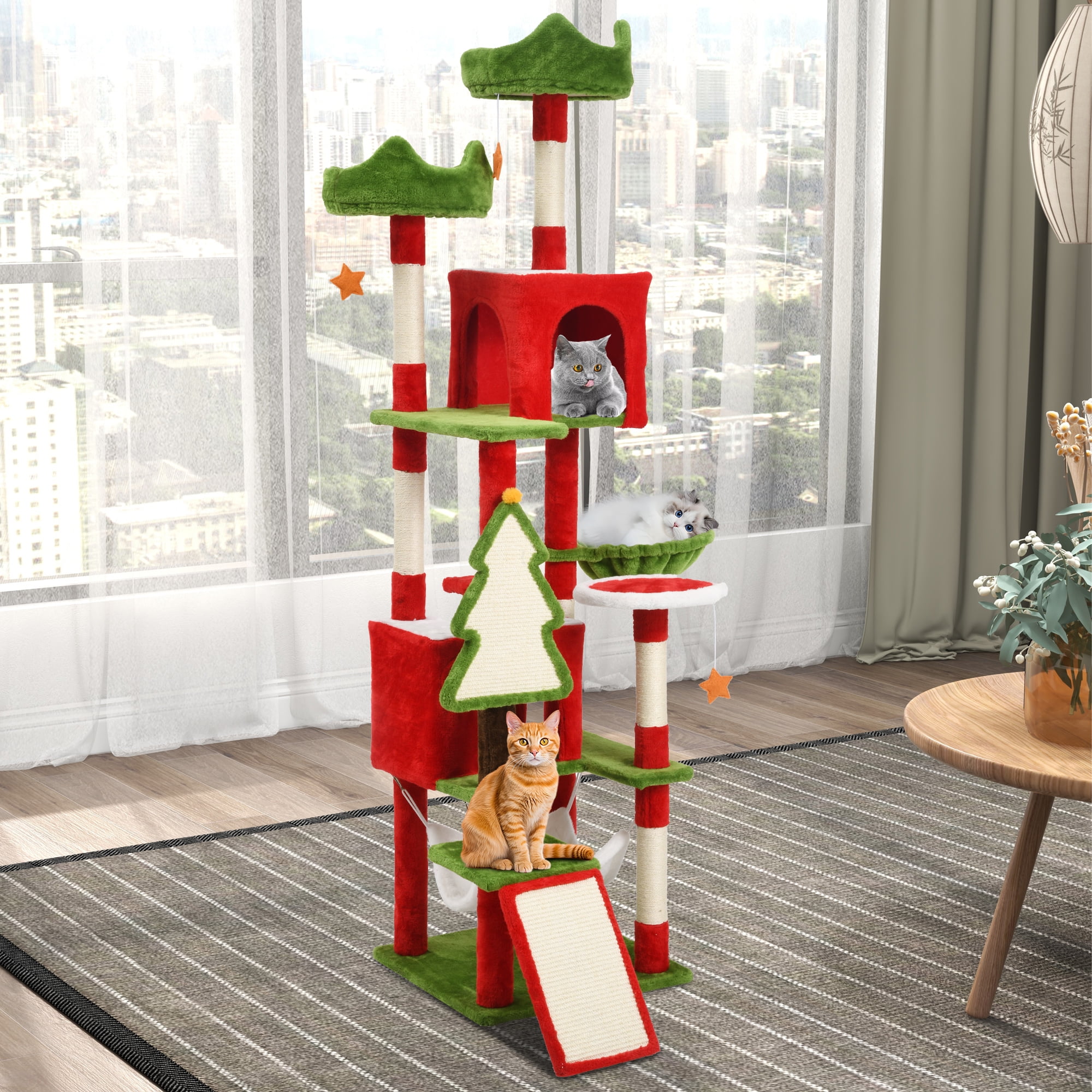 Dextrus 75" Cat Tree Tower Condo,Multi-Level Christmas Decor Cat Climbing Tower with Top Perches, Hammock, Scratching Posts,for Indoor Kittens' Play Center ,Chrismas Decor
