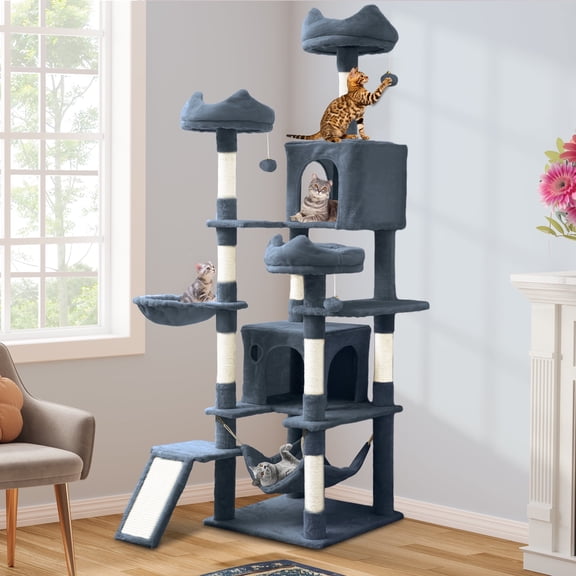 Dextrus 75" Multi-Level Cat Tree Tower with Cat Condos, Top Perches, Hammocks, Scratching Posts Board, Large Cat Activity Center,Dark Gray