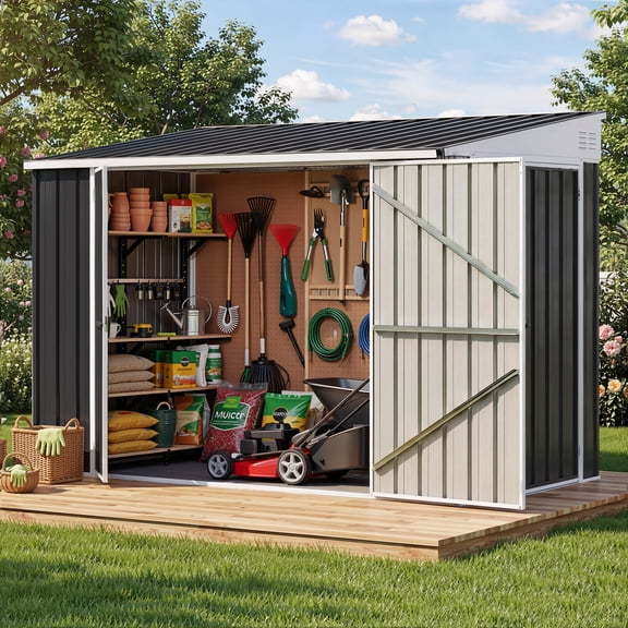 Dextrus 7x4 FT Outdoor Metal Storage Shed, Lockable Storage for Tools Bins Bikes, Dark Gray