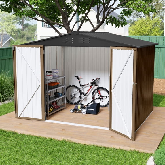 Dextrus 7x5ft Weatherproof Metal Storage Shed, Lockable Ventilated Outdoor Tool Shed for Backyard Patio Lawn, Brown