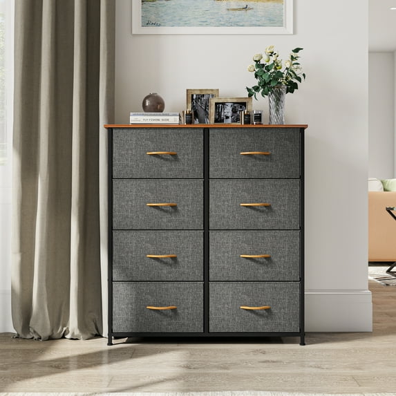 Dextrus 8-Drawer Dresser Chest with Storage Shelf Organizer, Gray