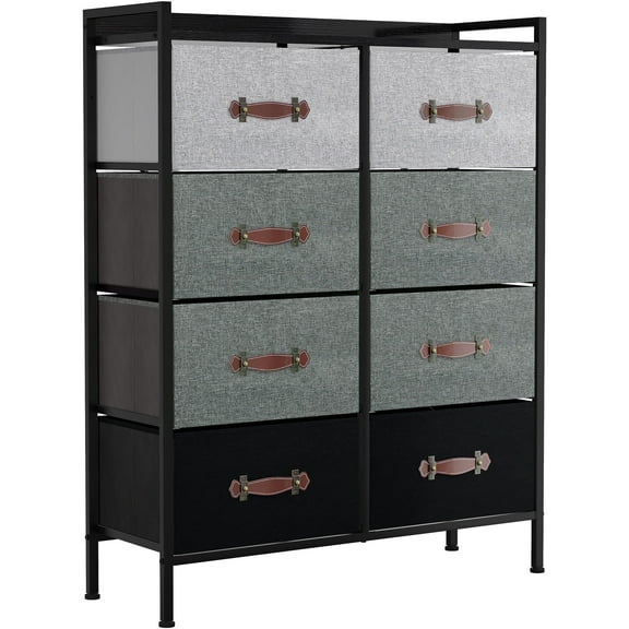 Dextrus 8 Drawer Fabric Storage Dresser Sturdy Steel Frame, Wooden Top & Easy Pull Fabric for , Living Room for Adult, Black/Grey