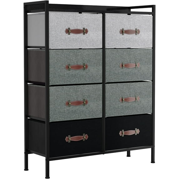 Dextrus 8 Drawer Fabric Storage Dresser Sturdy Steel Frame, Wooden Top & Easy Pull Fabric for , Living Room for Adult, Black/Grey