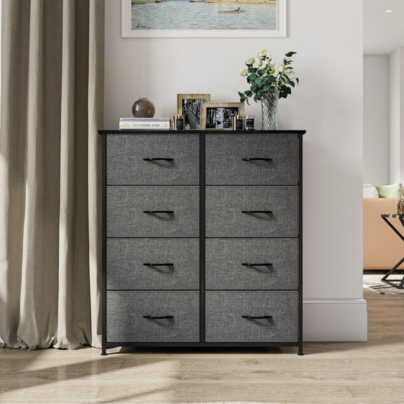DEXTRUS 8 Drawers Dresser Fabric Storage Dressers for Adult for Living Room Bedroom Black Gray