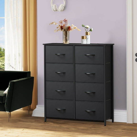 Dextrus 8 Drawers Dresser Chest of Drawers for Bedroom Fabric Storage Dressers for Living Room Bedroom Black
