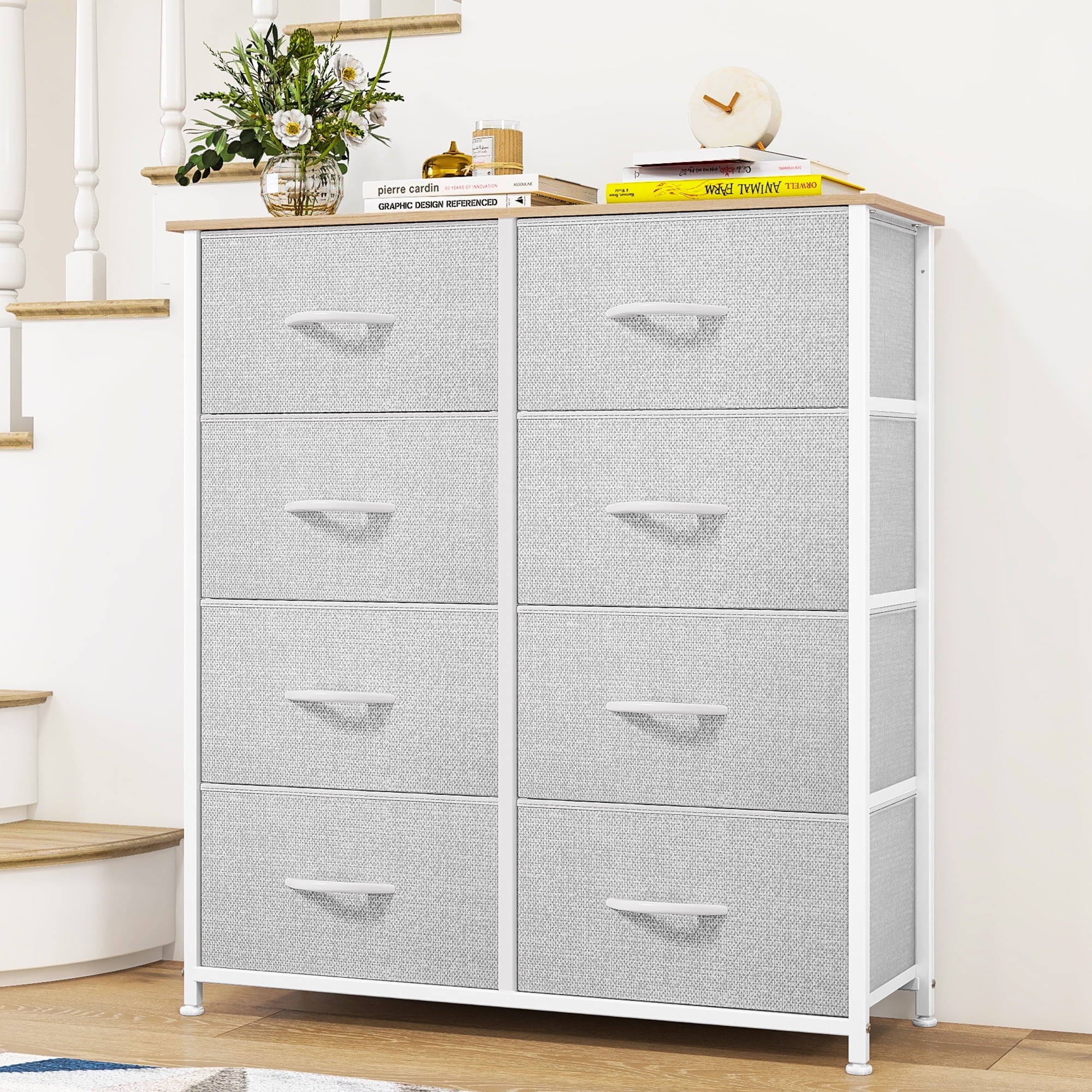DEXTRUS 8 Drawers Dresser Chest of Drawers for Adult for Bedroom Fabric Storage Dressers for Living Room Bedroom Gray