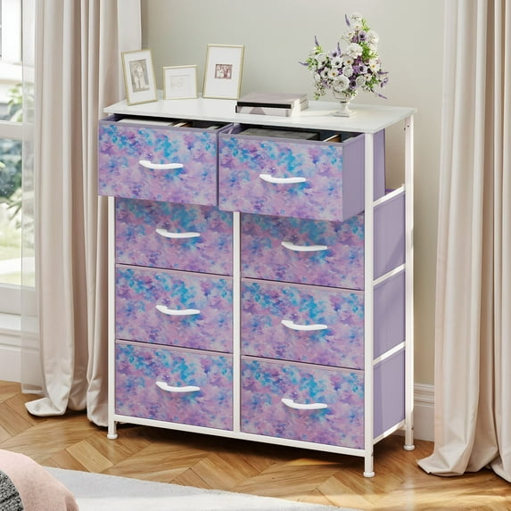 DEXTRUS 8-Drawer Fabric Dresser, Storage Organizer for Bedroom, Closet, Living Room, Tie-Dye Purple