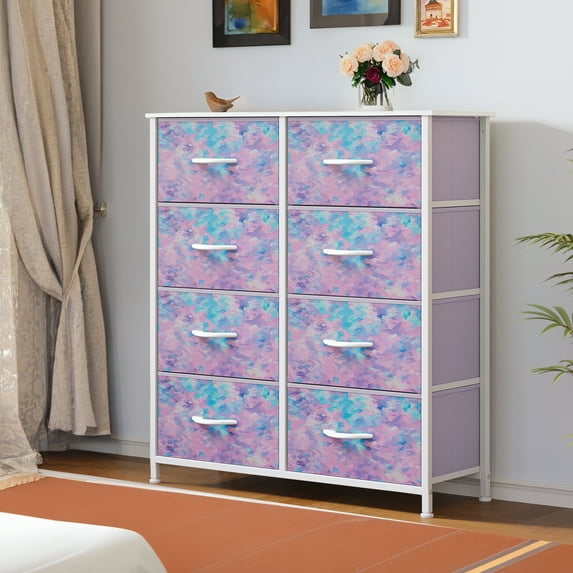 Dextrus 8 Drawers Fabric Dresser for Bedroom, Tall Storage Dresser, Tie-dye Purple