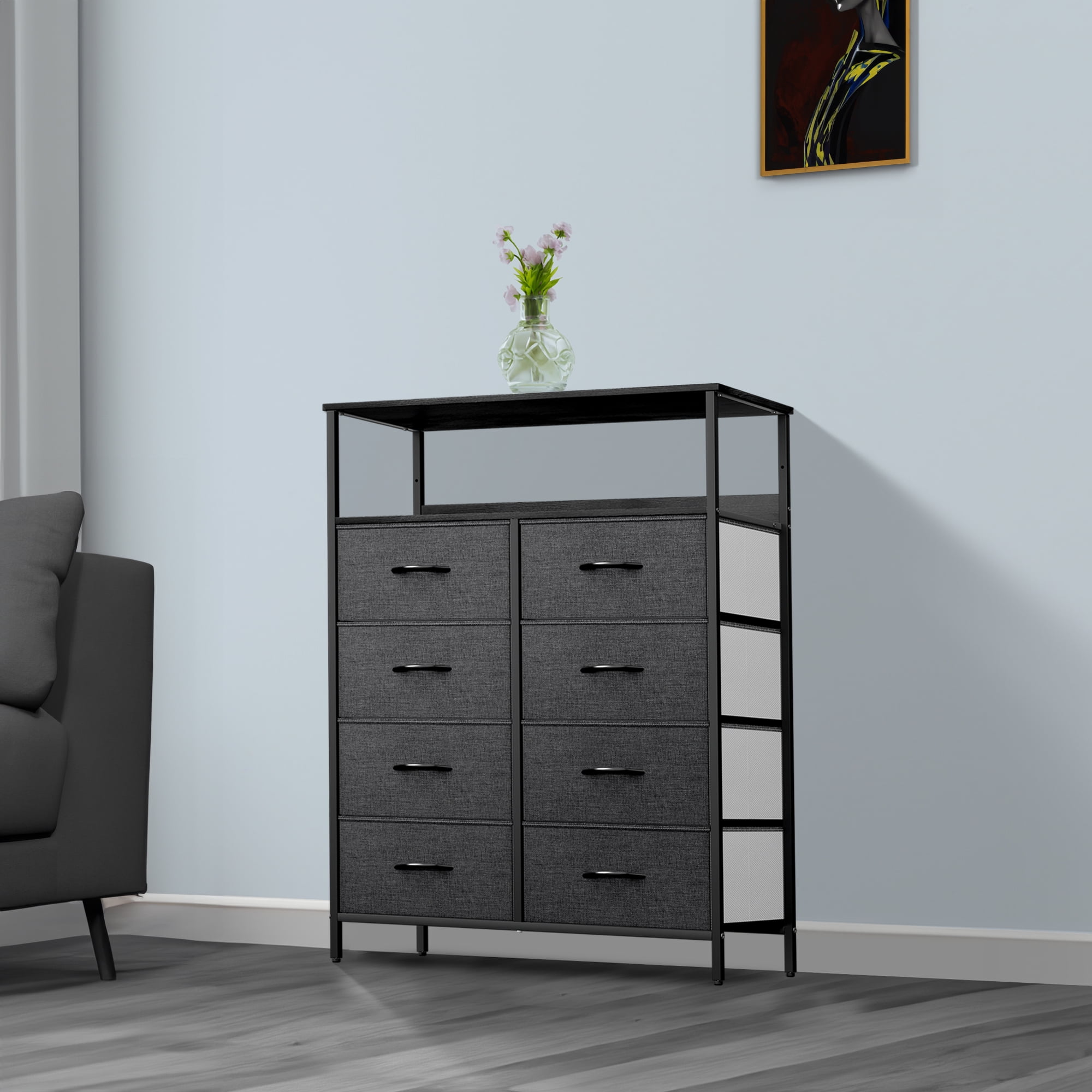 Dextrus Fabric Storage Tower Dresser with 7 Drawers Organizer Unit For  Bedroom Modern Light Gray 