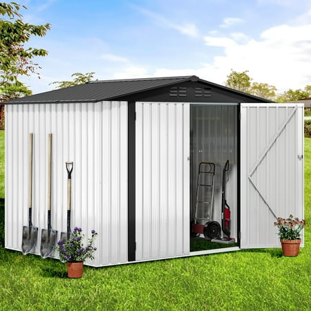 Dextrus 8 x 6 FT Outdoor Storage Shed,Metal Garden Tool Shed with Lockable Door & Air Vent for Backyard Patio to Store Bikes, Tools,White