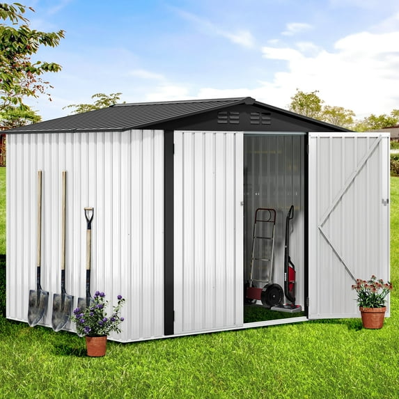 Dextrus 8 x 6 FT Outdoor Storage Shed,Metal Garden Tool Shed with Lockable Door & Air Vent for Backyard Patio to Store Bikes, Tools,White