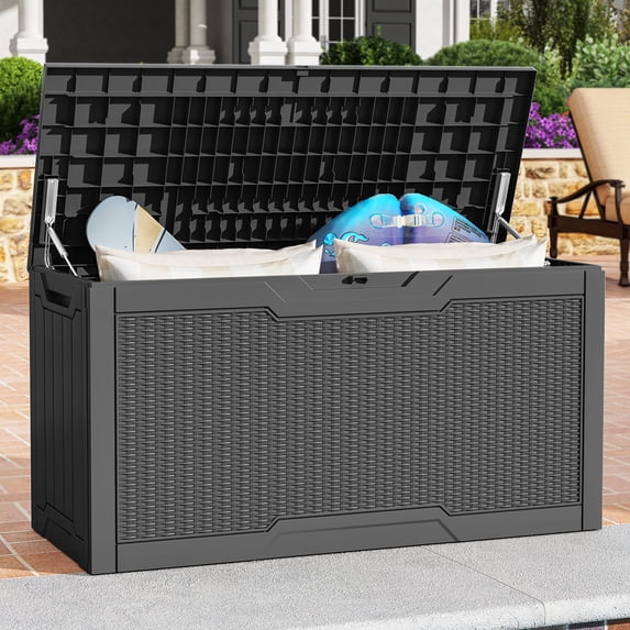 Dextrus 80 Gallon Resin Deck Box,Outdoor Storage Box with Lockable lid for Patio Furniture, Dark Gray