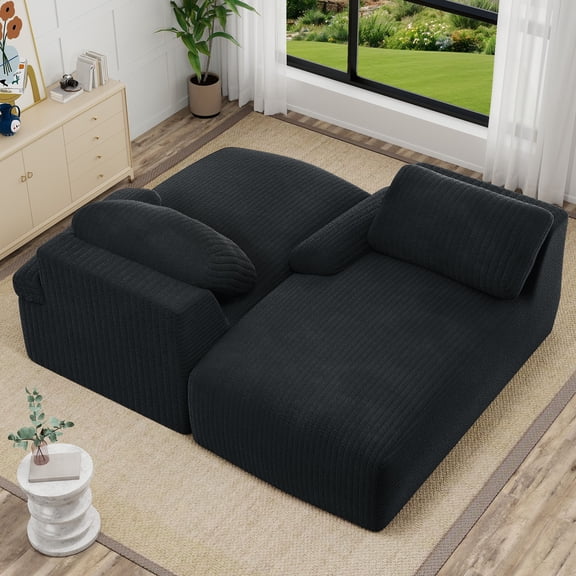 Dextrus 80" Oversized Double Chaise Lounge & Cloud Sofa - Corduroy Sleeper with Deep Seat & 2 Pillows, Thick Foam, No Assembly, Black