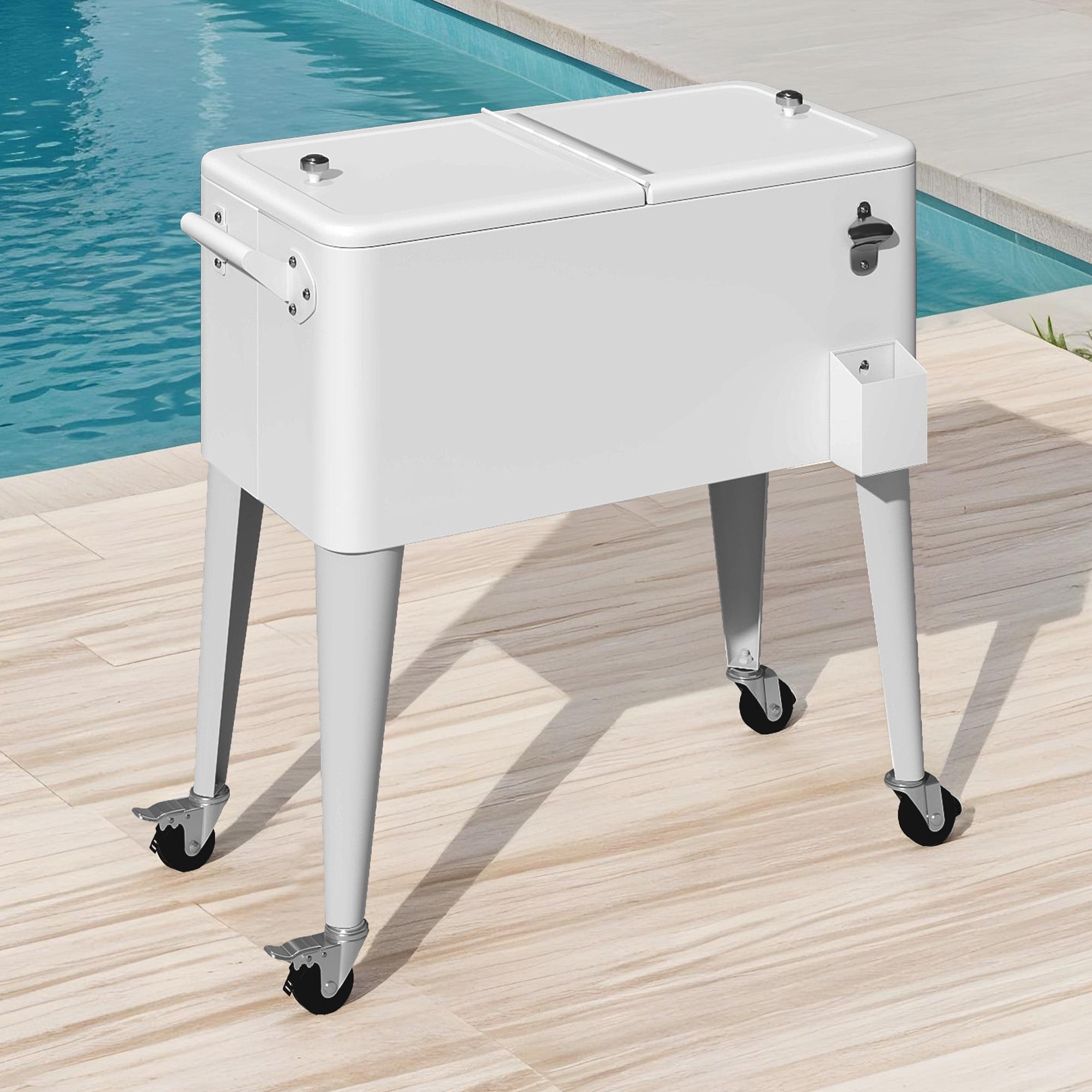 Dextrus 80 Quart OutdDextrus 80 Quart Outdoor Rolling Cooler Cart with Bottle Opener Drainage, White