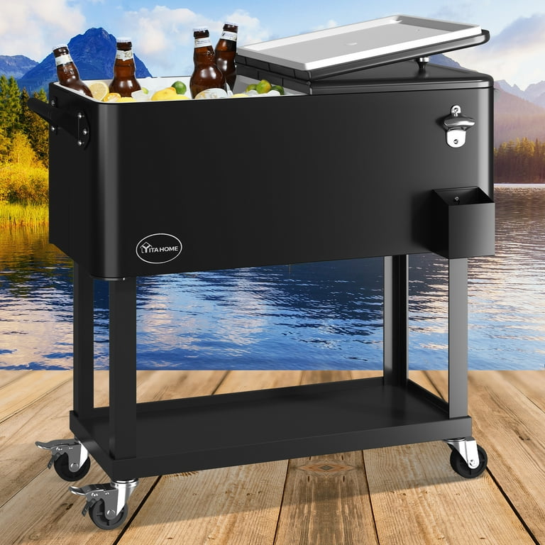 Dextrus 80 Quart Outdoor Rolling Cooler Cart with Bottle Opener