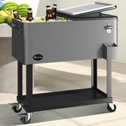 Dextrus 80 Quart Outdoor Rolling Cooler Cart with Bottle Opener Drainage, Portable Beverage Rolling Cart with Tray on Wheels, Silver