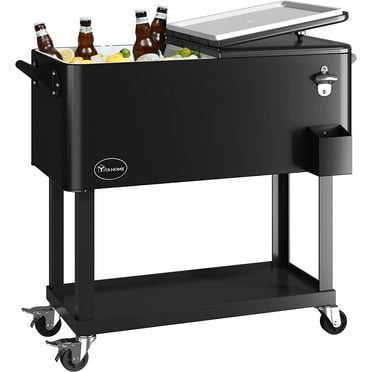 Dextrus 80 Quart Rolling Cooler Cart with Bottle Opener Drainage, Portable Patio Cooler Rolling on Wheels, Outdoor Rolling Beverage Cart Drink Cooler for Patio Pool Deck Party BBQ Cookouts