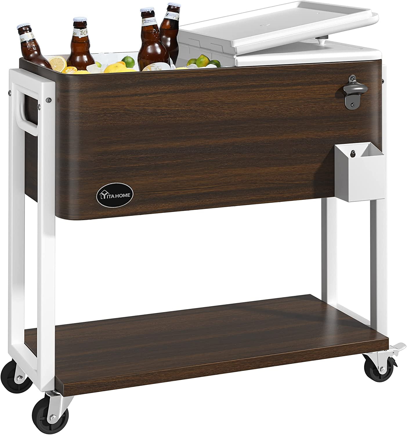 Dextrus 80 Quart Rolling Cooler Cart with Bottle Opener Drainage