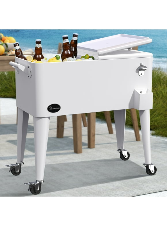 Dextrus 80 Quart Rolling Cooler Cart with Bottle Opener Drainage, Portable Patio Cooler Rolling on Wheels, Outdoor Rolling Beverage Cart Drink Cooler for Patio Pool Deck Party Cookouts