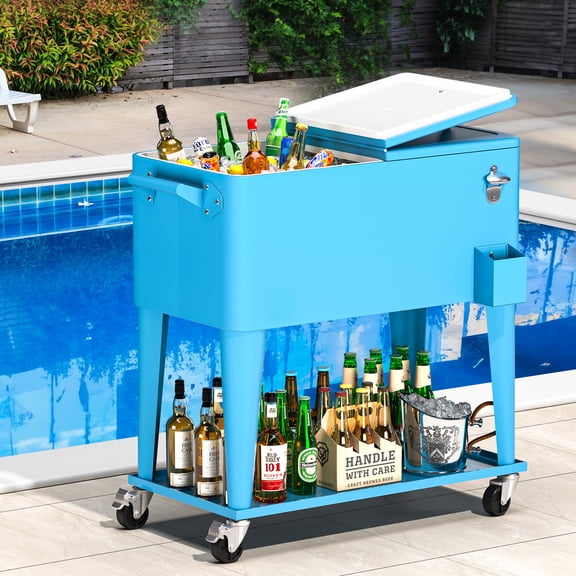 Dextrus 80 Quart Steel Cooler Cart, Bottle Opener