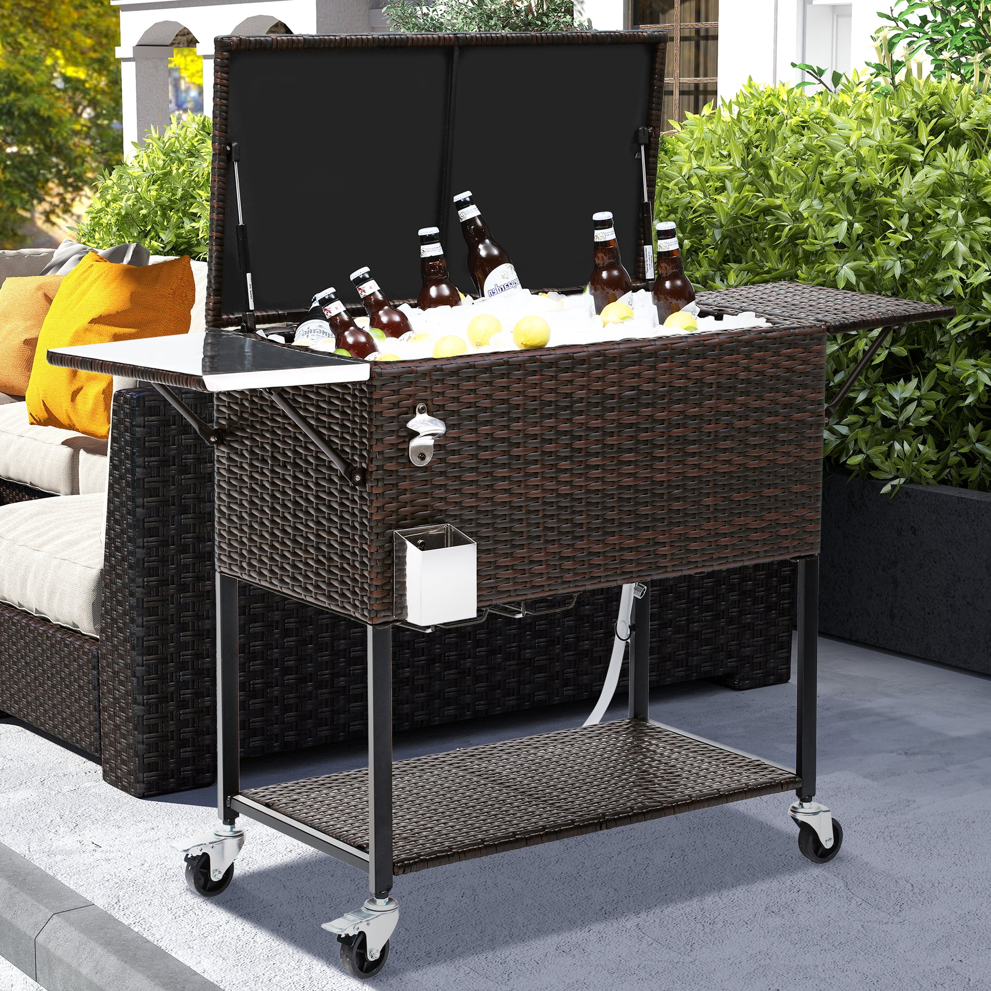 Dextrus 80 Quart Wicker Rolling Cooler Cart with Bottle Opener ...