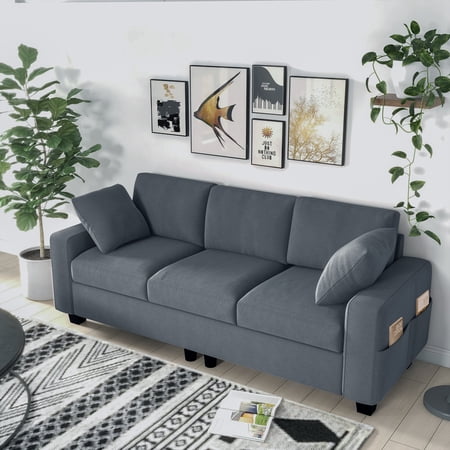 Dextrus 80" Sofa with Armrests, 3 Seater Comfy Couch Sofa- Extra Deep Seated Oversized Sofa, Gray