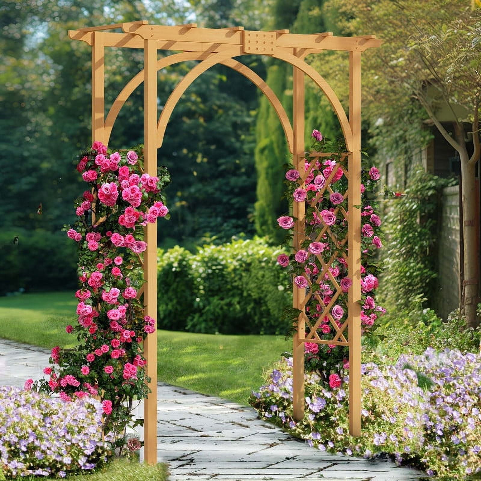 Dextrus 84 inch Wooden Wedding Arches Solid Wood Wedding Party Decoration Arched with Trellis Natural Size 63 x 23.62 x 84.25 Yellow