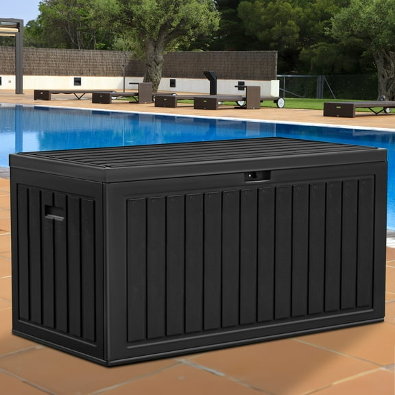 Dextrus 86 Gallon Large Deck Box, Double-Wall Resin Outdoor Storage Boxes, Deck Storage for Patio Furniture, Cushions, Pool Float, Garden Tools, Lockable & Waterproof (Black)