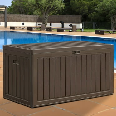 Dextrus 86 Gallon Large Deck Box, Double-Wall Resin Outdoor Storage Boxes, Deck Storage for Patio Furniture, Cushions, Pool Float, Garden Tools, Lockable & Waterproof (Brown)