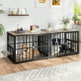 thumbnail image 1 of Dextrus 88.6" 4-in-1 Large Double Dog Crate Furniture,Heavy-Duty Wooden Dog Kennel with 360° Swivel Bowls & 3 Doors,Dog Crate Furniture TV Stand for 2 Medium/Large Dogs,Gray, 1 of 7