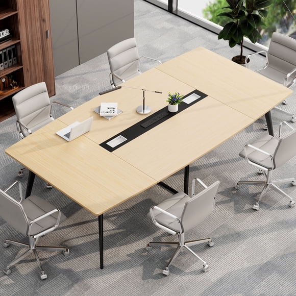 Dextrus 8FT Conference Table, 94.5"L Large Meeting Table with Rectangle Grommet , Modern Boat Shaped Seminar Table for Office Meeting Conference Room