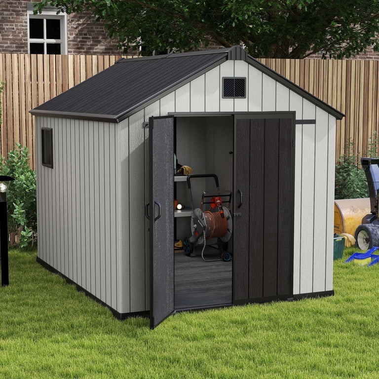 Dextrus 8x10 FT Outdoor Resin Storage Shed with Floor, Lockable