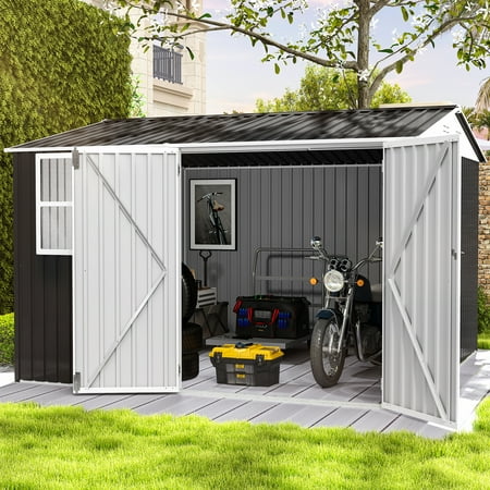Dextrus 8x10ft Outdoor Storage Shed,Tool Shed with Window,Lockable Doors,and Angled Roof,Large Steel for Backyard,Yard,Garden,Porch,Garage