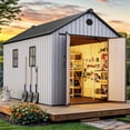 thumbnail image 1 of Dextrus 8x12 FT Resin Storage Shed with Floor, Lockable Doors, 2 Vents & 2 Windows for Outdoors, Grey, 1 of 8