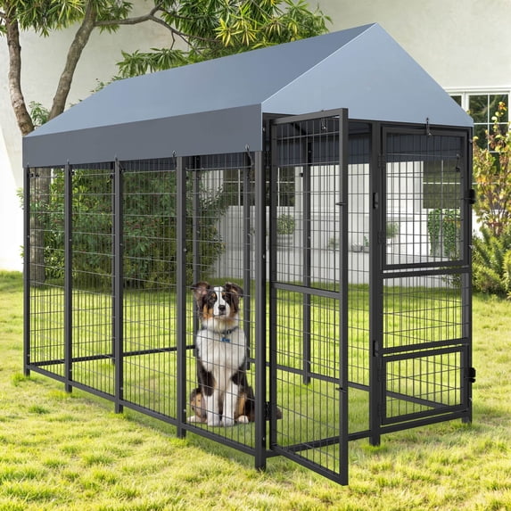 Dextrus 8x4x6 FT Heavy Duty Large Dog Kennel Playpen Outdoor Dog Pets Cage with Waterproof UV-Resistant Roof Cover and Secure Lock