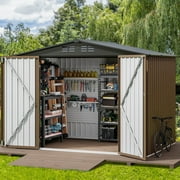 Dextrus 8x6 FT Outdoor Storage Shed with Lockable Doors & Air Vent, Large Metal Tool Sheds House for Backyard Patio to Store Bikes, Tools,Brown